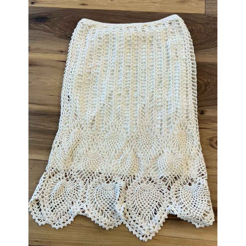 Caslon Crochet Lace Midi Skirt Womens M Ivory‎ Boho Lined Scallop Hem - Picture 5 of 6